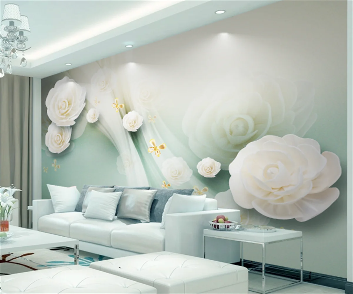 Customize any size 3D wallpaper wall painting Nordic 3D simple fashion white flowers fresh TV bedroom background wall stickers