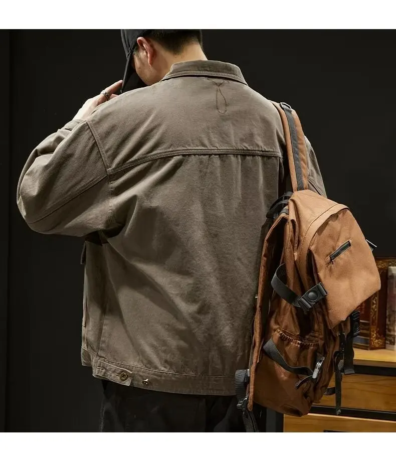 Men's Denim Jacket - Retro Korean Style Casual Workwear Coat with Functional Pockets