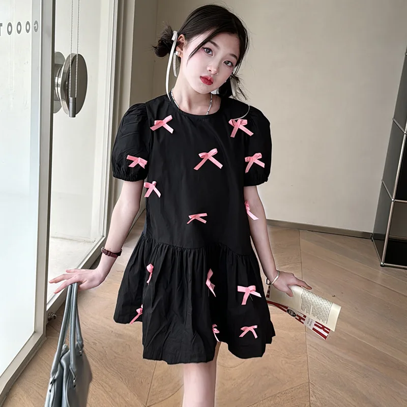 

Girls' Dress 2024 Summer New Chinese and Korean Edition Western Leisure Sweet Girl Butterfly Dress