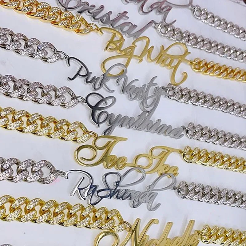 DUOYING Custom Cuban Name Plate Necklace Iced Cuban Link Chain With Nameplate Stainless Steel Pendant Necklace For Women Jewelry bowith custom link for our dear customer