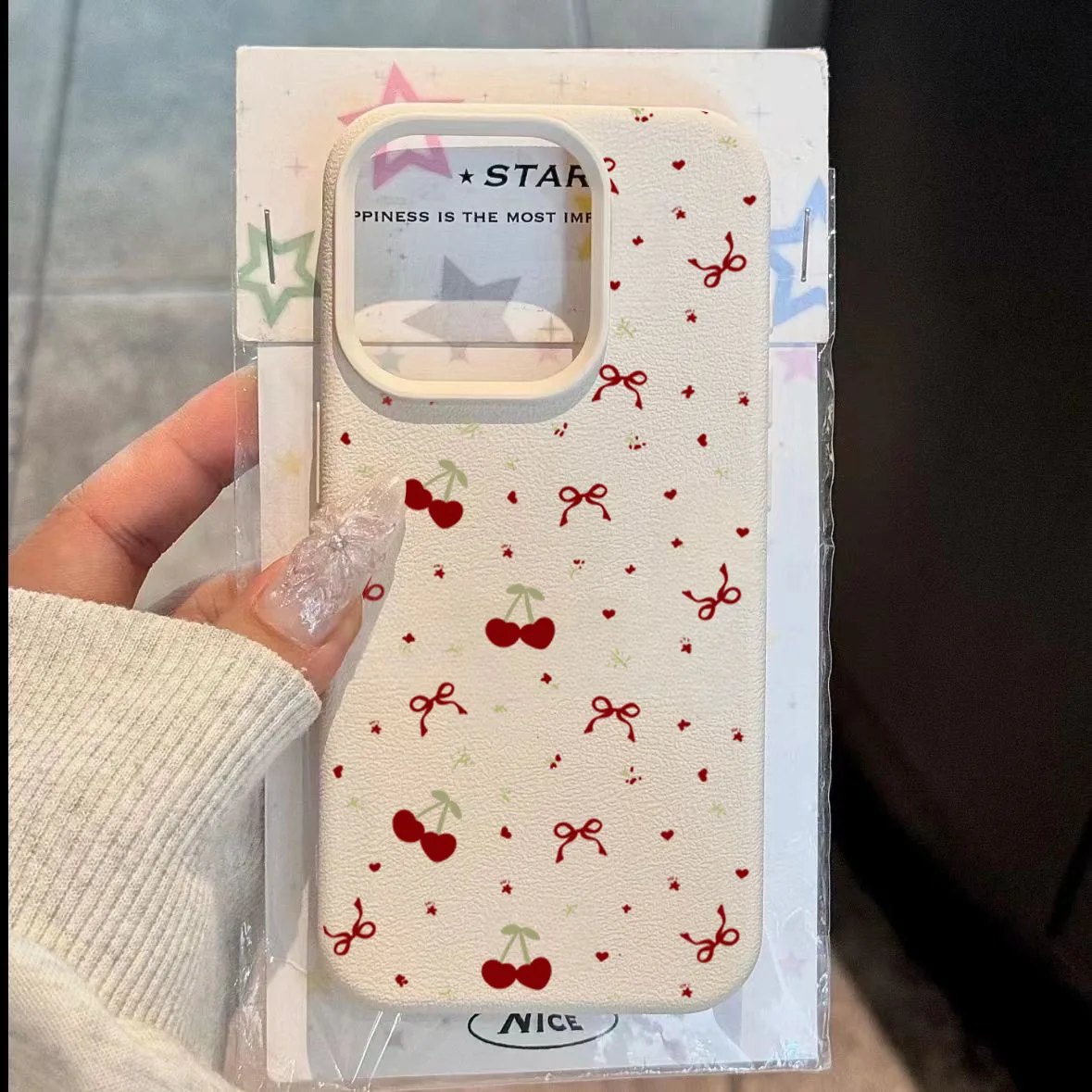 Cherry Bow Lichee Pattern Shockproof Phone Case - Soft TPU Silicone Bumper Back Cover