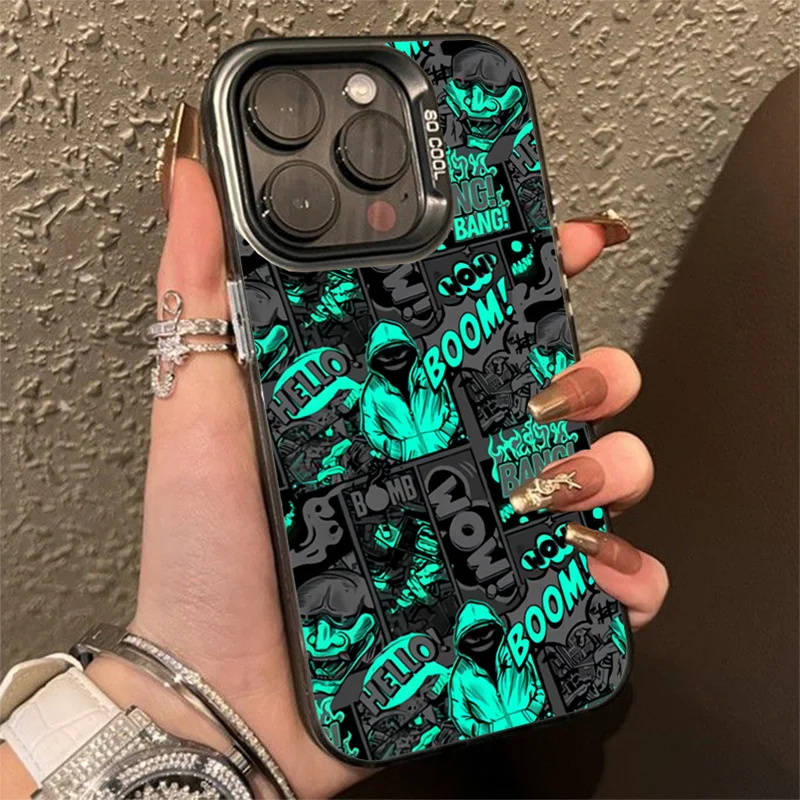 Graffiti Black Comic Style Smiling Face Shockproof Phone Case Cover
