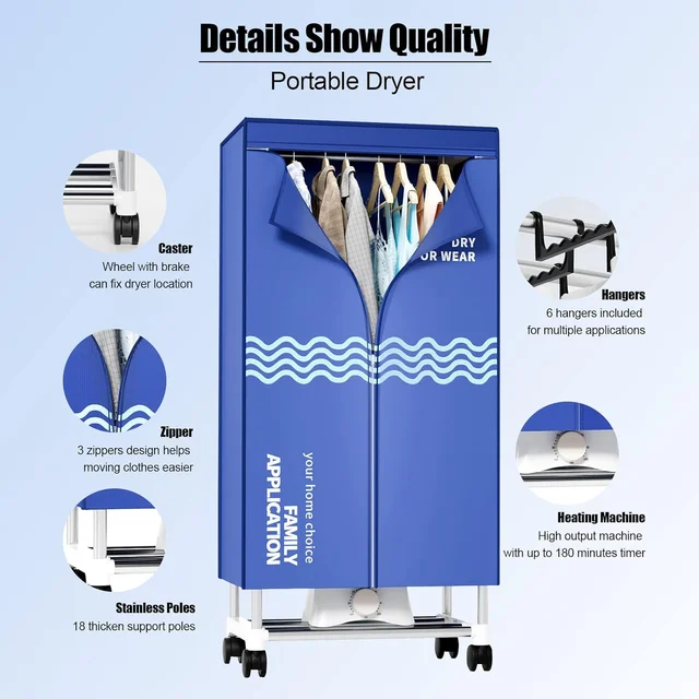 Clothes Dryer, Portable Drying Machine with Timer, 60inch Laundry Wardrobe Large Capacity,  Dryer/Rack for | Appart 2
