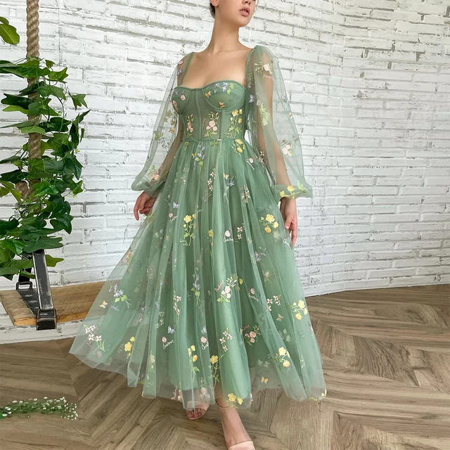 2020 Arabic Dark Green High Neck Forest Green Prom Dress With 3D Floral  Appliques And Long Sleeves A Line Floor Length Evening Gown From Manweisi,  $134.78 | DHgate.Com