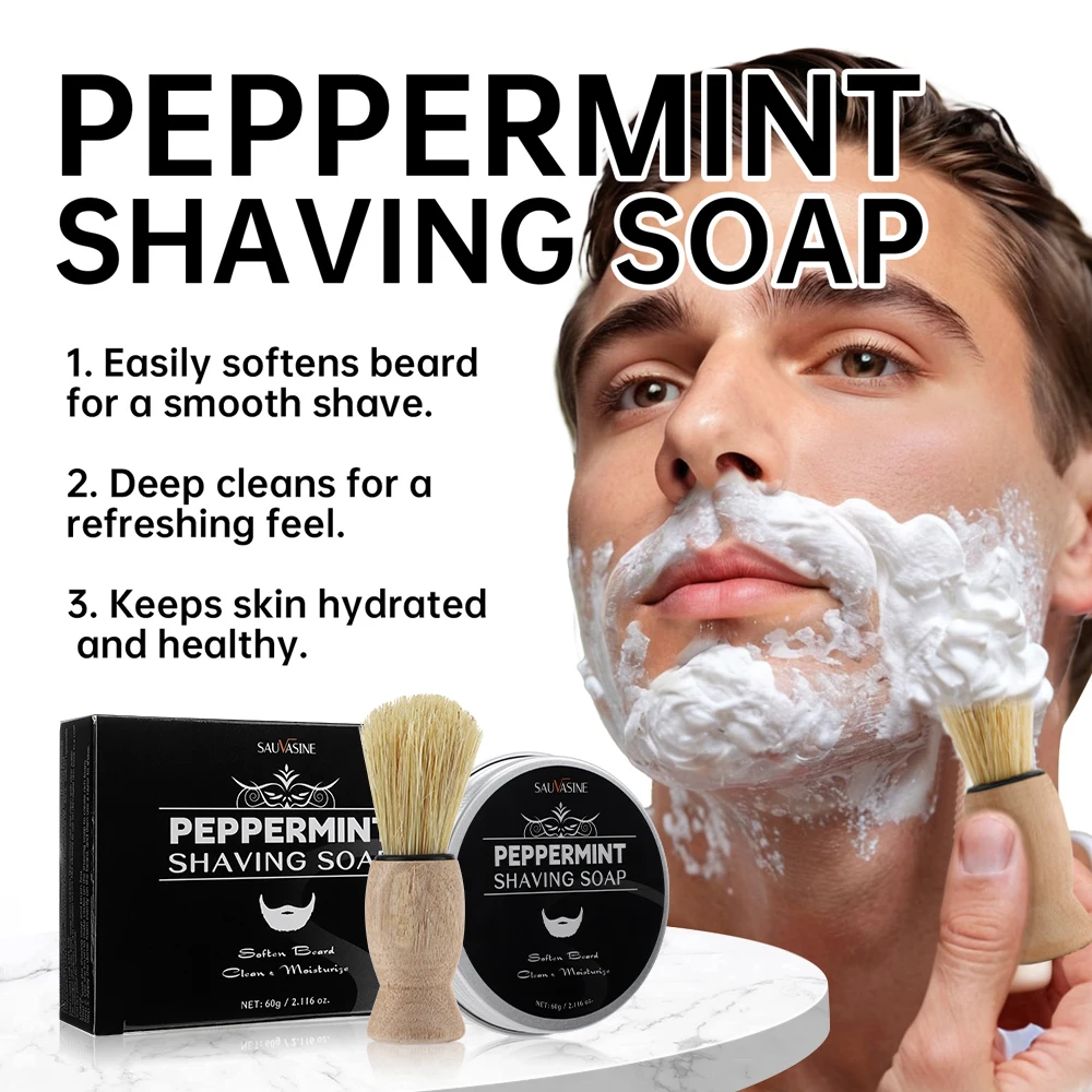 Mint Scent Men's Shaving Soap Shaving Brush Kit Long-lasting Soaps Refreshing Gentle Smooth Shave Beard Cream for Men