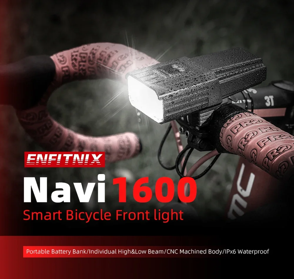 Enfitnix Navi1600 Smart Bicycle Fari Usb Ricaricabile Road Mountain Cycling Bike Luce Anteriore 1600 Lumen Mount Flexiable