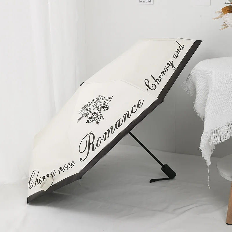 Automatic Three-fold Sunny Umbrella Folding Umbrella Vinyl Anti-UV Sunshade Retro Rose Sun Umbrella
