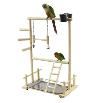 Wooden Parrot Playstand Gym with Feeder 1