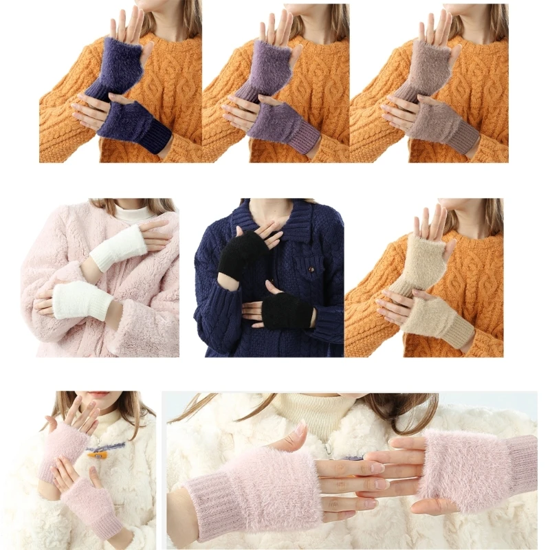 

Half Finger Mittens Knitted Keep Warm Gloves Christmas Presents for Women Teen