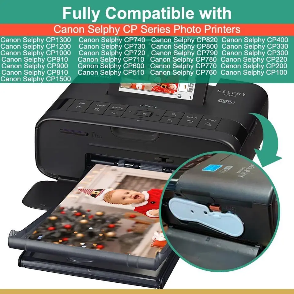 Printer White Canon Selphy CP1300/CP1500 Ink & Paper Combo - 2 Cartridges & 108 Sheets 4x6 Photo Paper Photo Printer Supplies