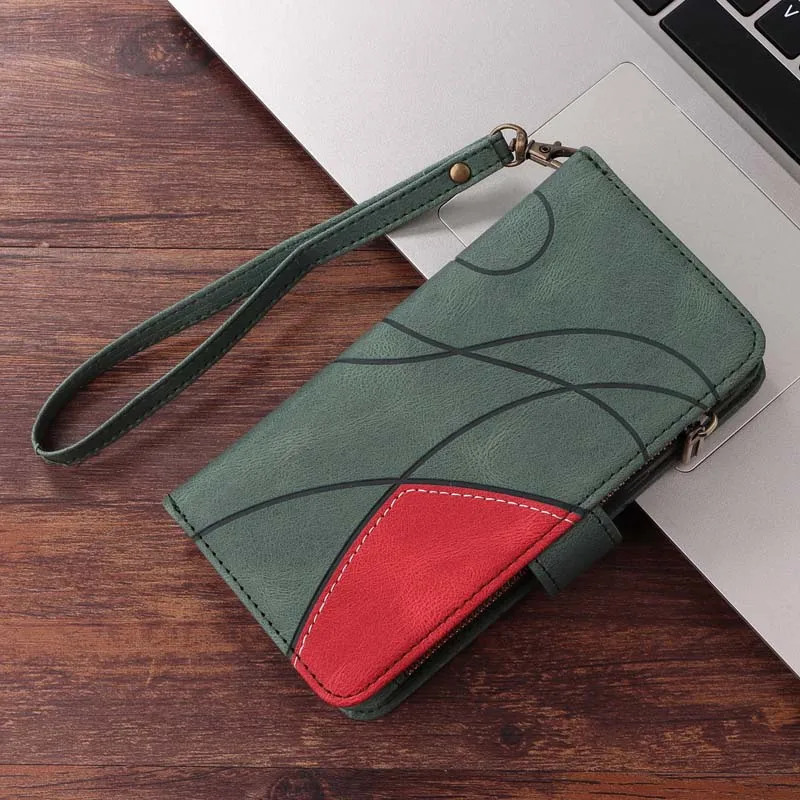 Leather Flip Wallet Phone Case with Zipper and 9-Card Holder Slots