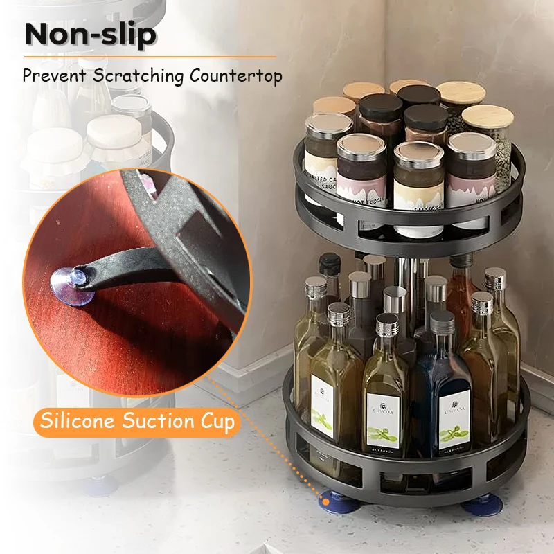 360&deg;Rotation spice rack Organizer Jar Non-Skid Carbon Steel Storage Tray For Seasonings And Spices Cans For Kitchen Accessories