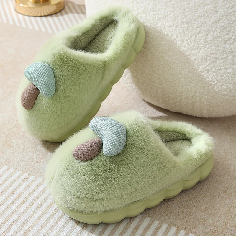 Soft Thick Bottom Fur Slippers Women Cute Mushroom Fluffy Cotton Slippers for Woman Non Slip Indoor Warm House Shoes Ladies