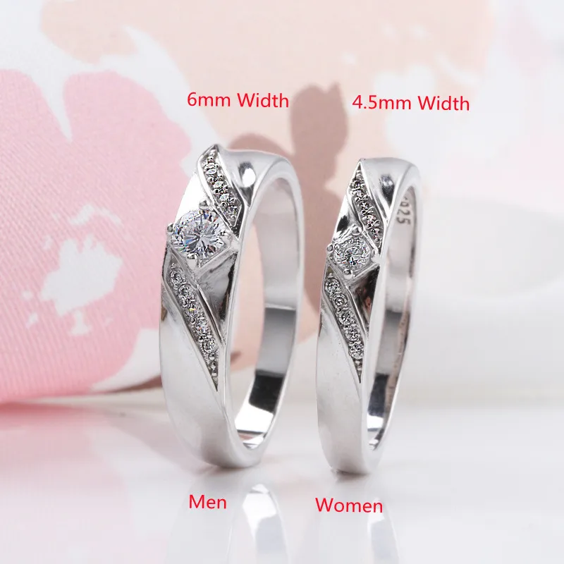 Silver Rings 925 Sterling Silver Couples Ring Sets White Zircon Wedding