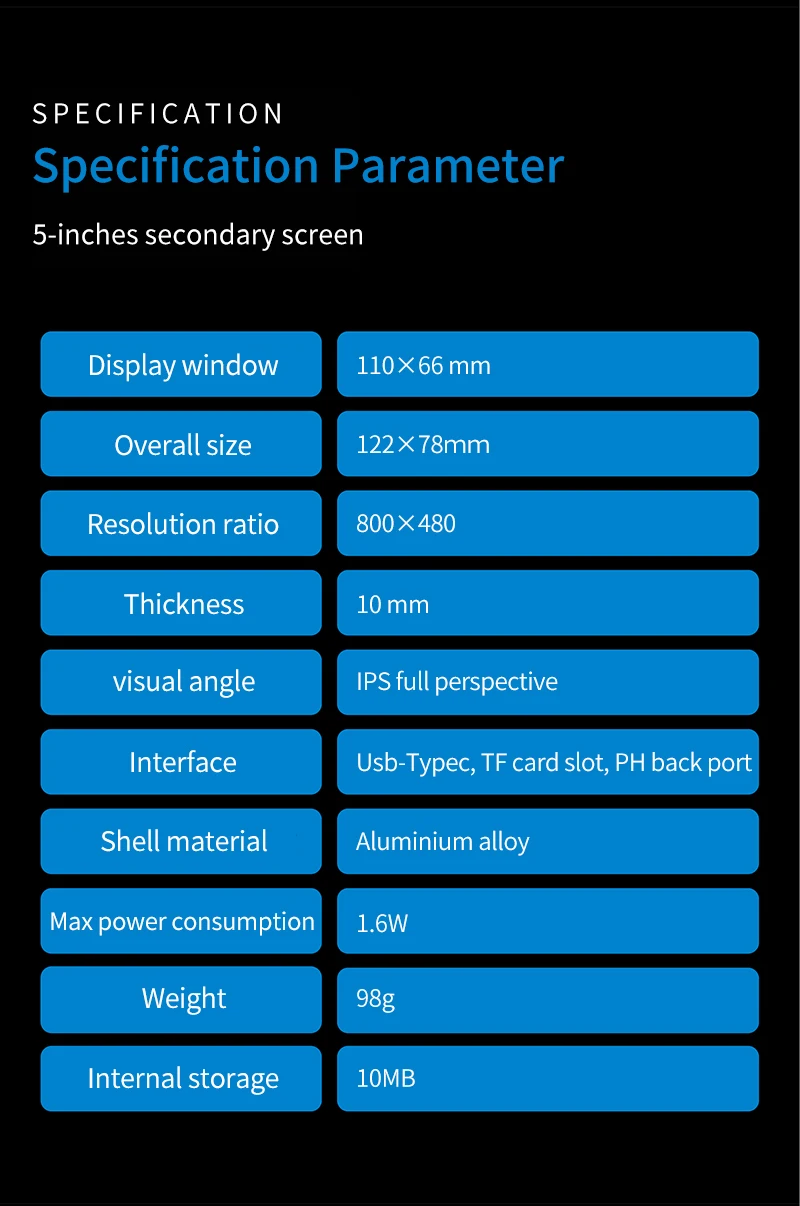 5 Inch USB-C Secondary Scree IPS 800x480 LCD Computer Hardware Monitor No Need A