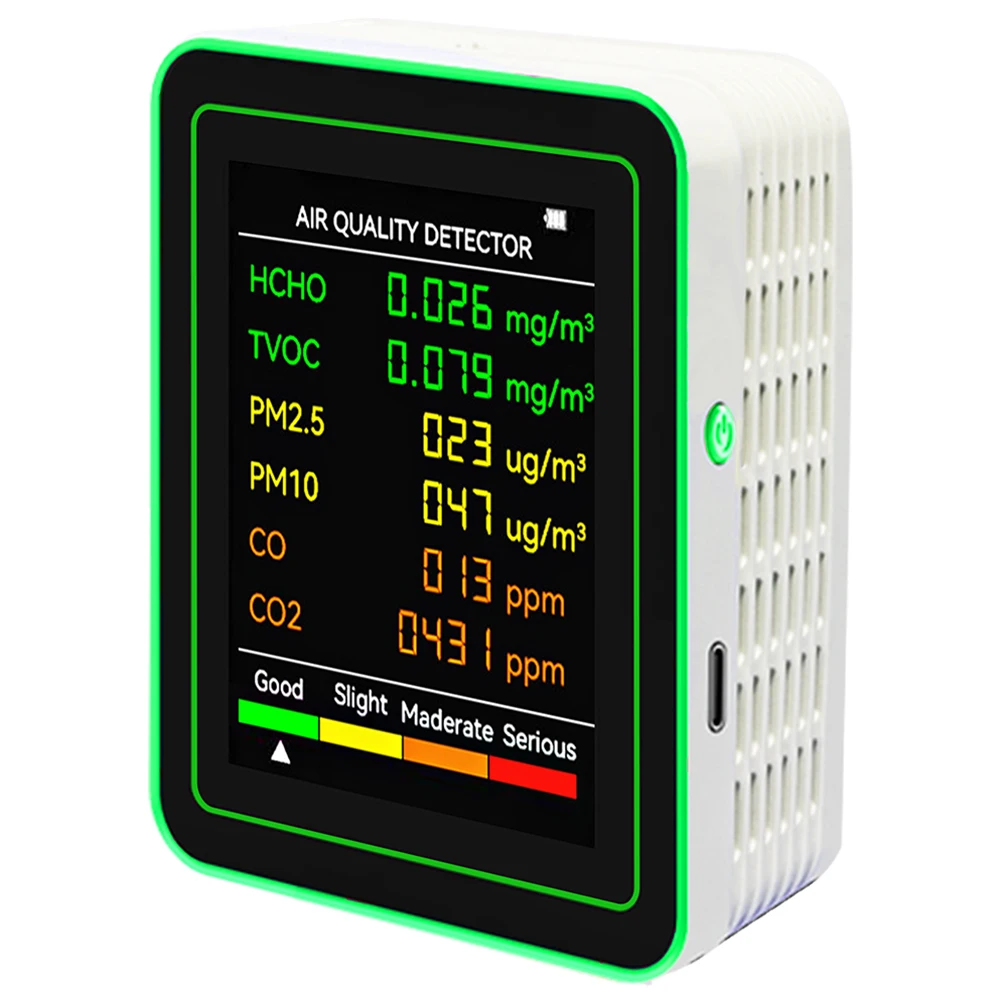 6-in-1 Air Quality Detector For CO TVOC PM2.5 PM10 CO2 and Formaldehyde Testing Ideal For Home and Office
