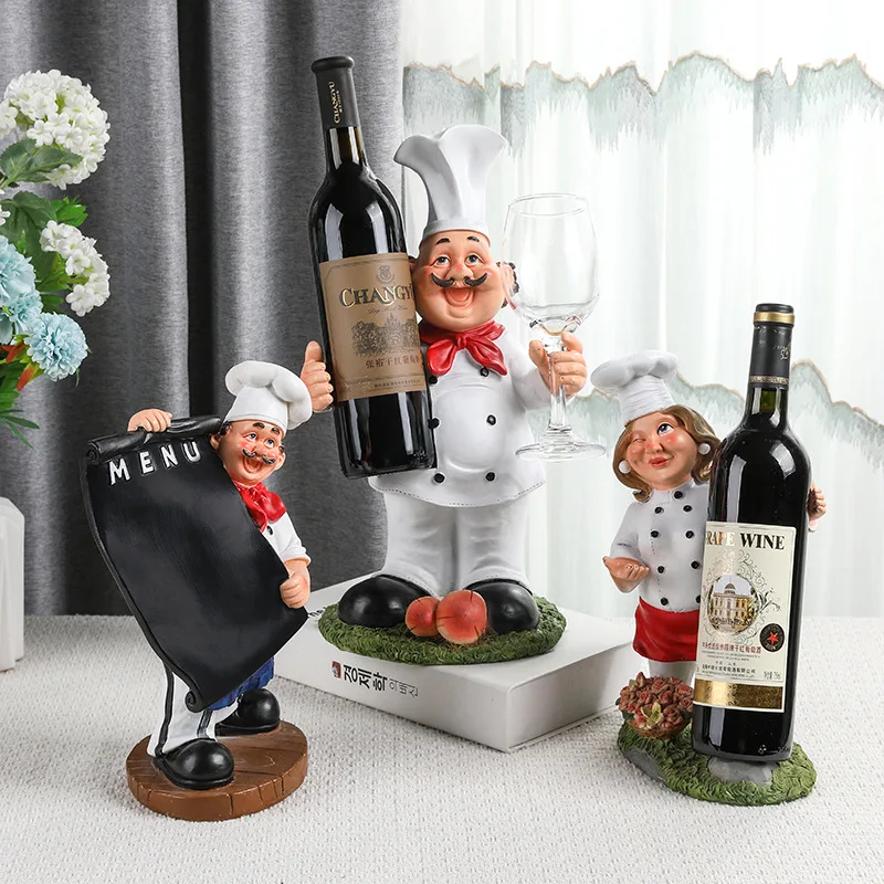 

European Style Creative Wine Rack Ornaments, Chef Character Design, Western Restaurant Wine Cabinet Decoration, Red Wine Rack