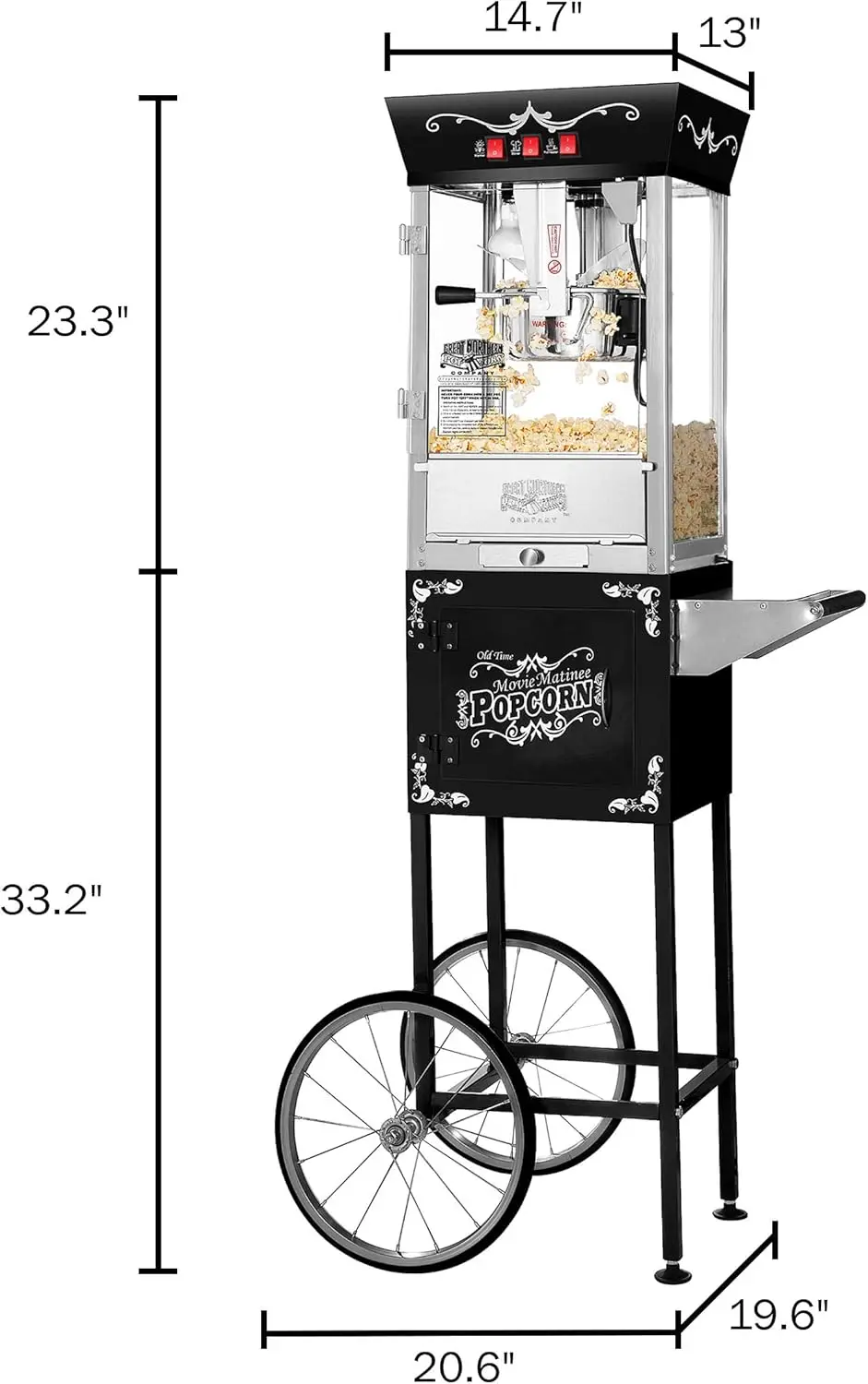Popcorn Machine with Cart-8oz Popper with Stainless-Steel Kettle, Warming Light, and Accessories (Black)