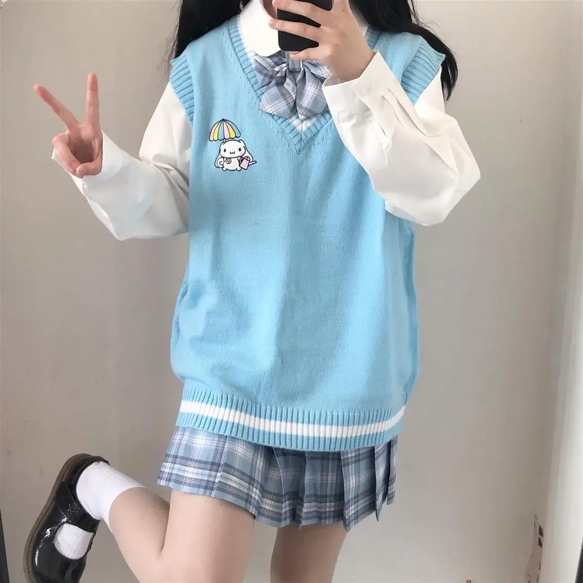 Japanese cute Sanrio Kuromi women sweater college style uniform knit sweater vest loose My Melody girl sweet sleeveless women sweater