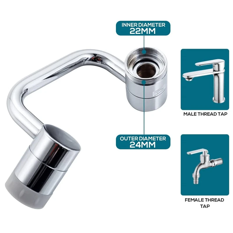 1080 degree rotating faucet extender metal U shaped robotic arm universal dual model Splash-proof filter faucet home bathroom