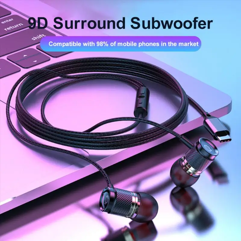 Gaming Wired Earphone Lightweight With Mic Hifi Headphones Music Sport Headset Phone Accessories Volume Adjustable 3.5mm /Type C