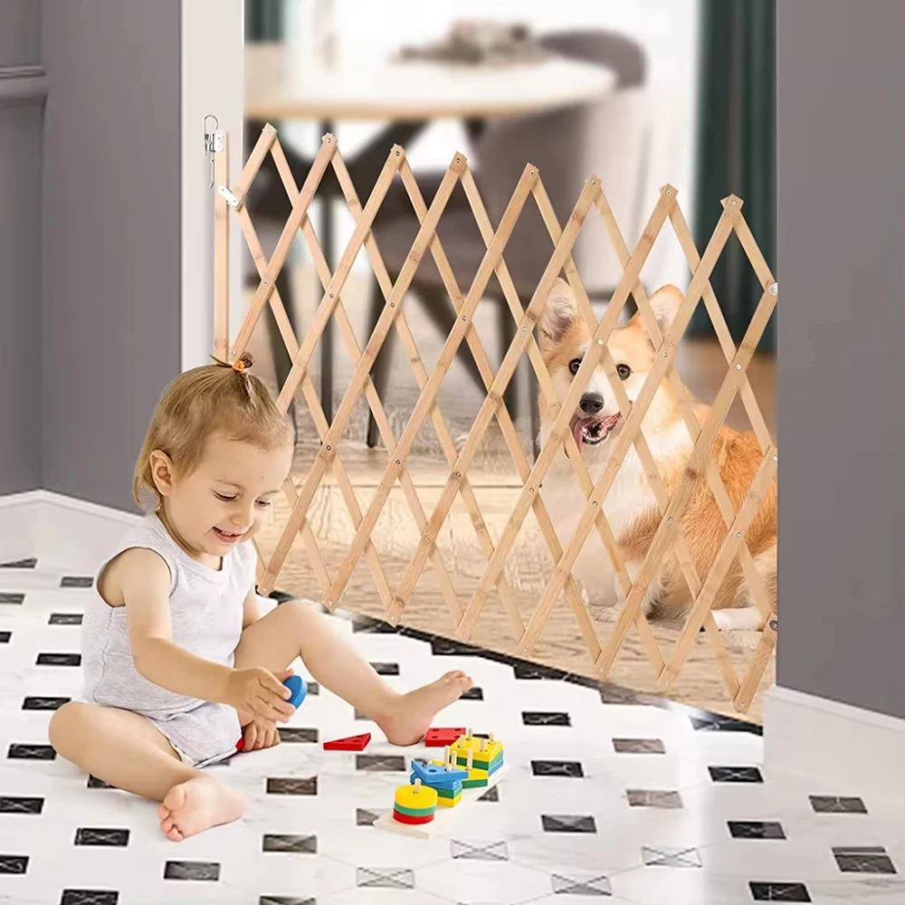 Extendable Accordion Dog Door, Wooden Accordion Extended Dog Door for Doorway Stairs for Pets