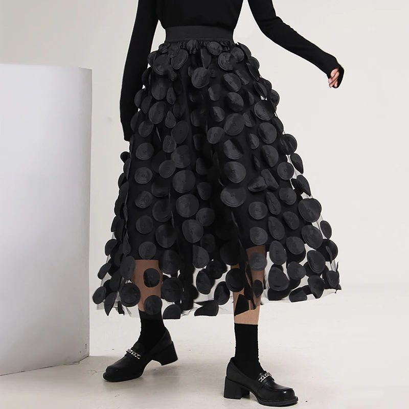 

High Waisted Long Skirts for Women Fashion 2023 Summer New Black Women's Tulle Skirt Y2K Hollow Out A Line Midi Skirts