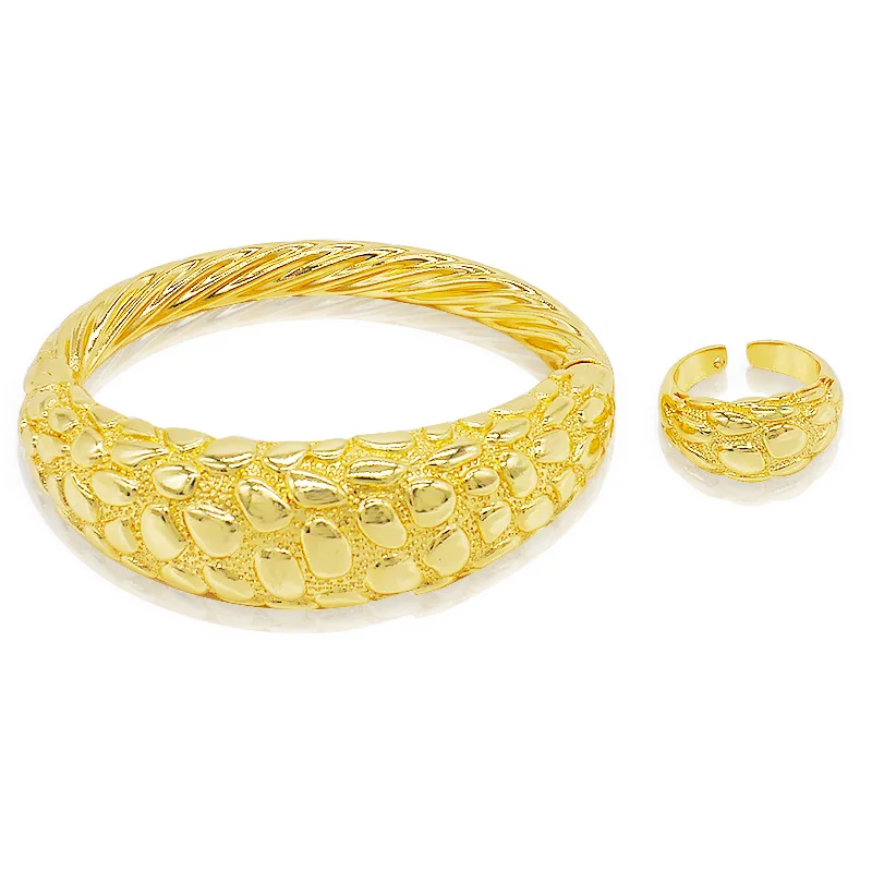 

New Bracelet Gold Colour Bracelets Ring Set Designer Jewlery For Lady Dubai African Woman Jewelrys For Party Anniversary