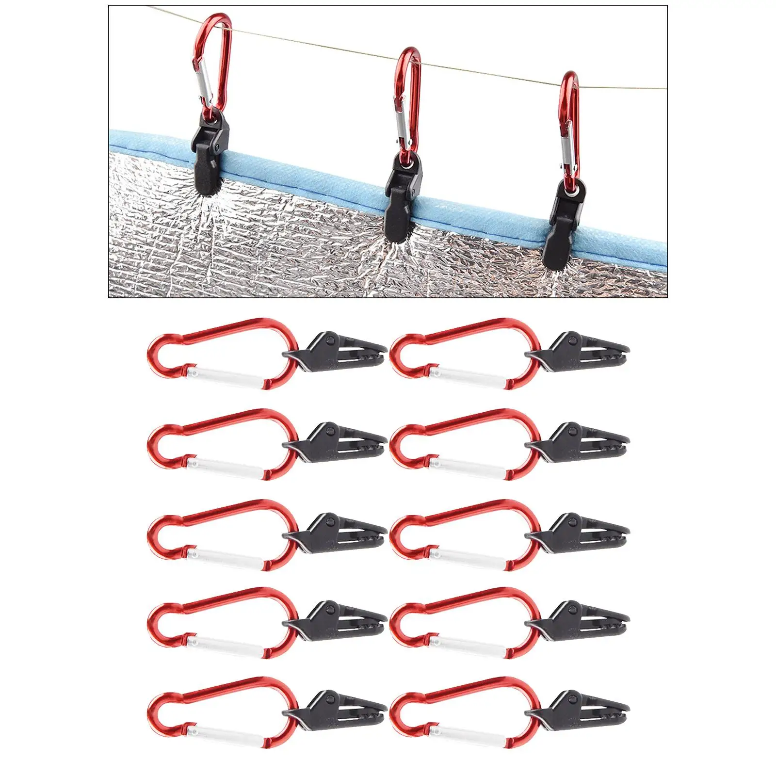 10 Pieces Heavy Duty Tent Tarp Clips Clamps D Ring Camping Canopy Carabiner