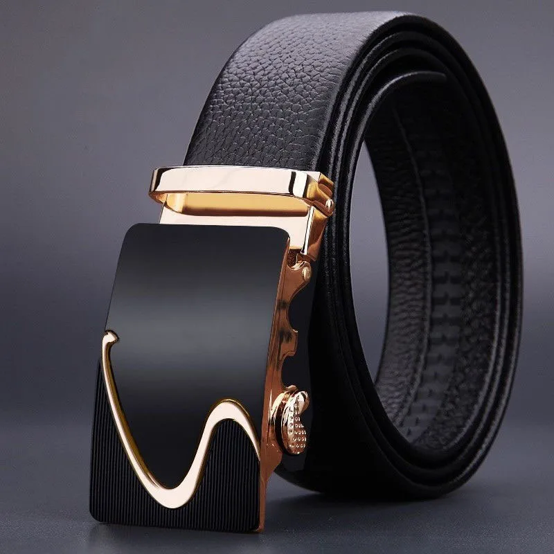 Genuine Leather Men Belt Automatic Buckle For Jeans