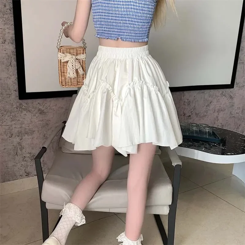 

White Women's Cake Skirt High Waist Shows Thin European Retro Style Pengpeng A-line Skirts Sweet Lovely Spring Summer Wholesale