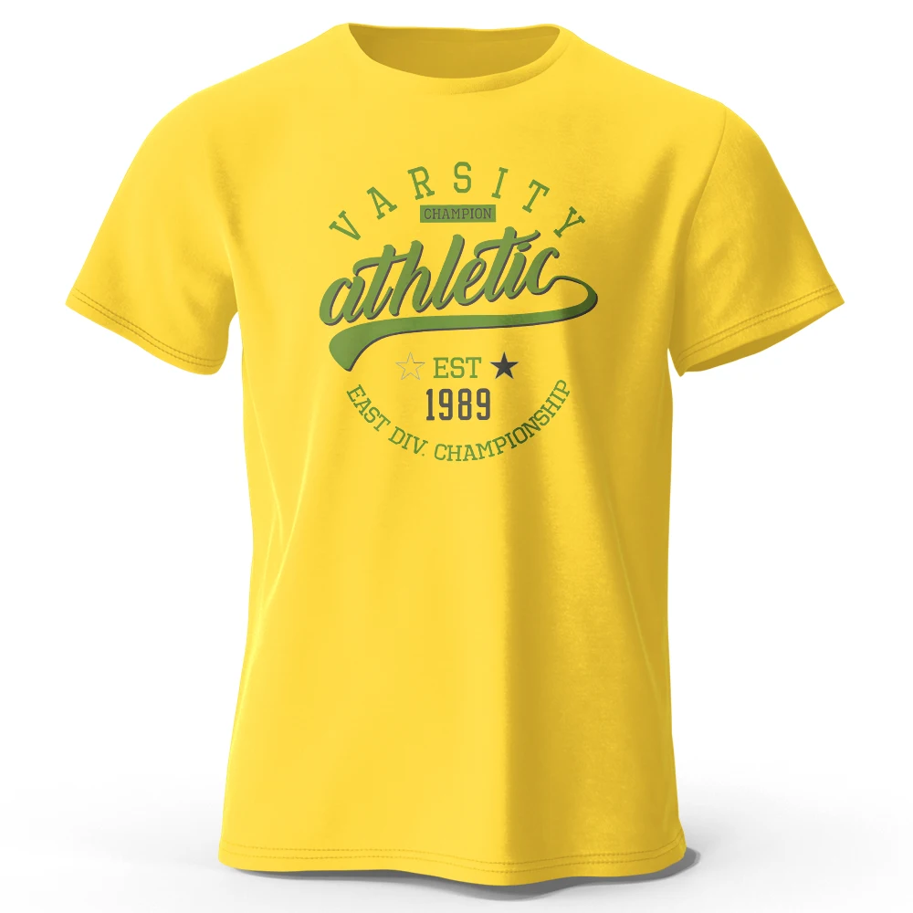 Unisex Vintage Graphic Varsity Cotton T-Shirt - Short Sleeve