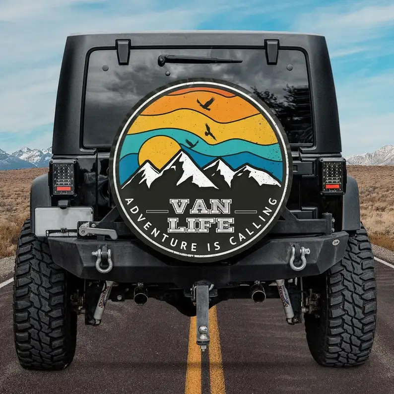 

Van Life Adventure Is Calling SUV Tire Cover Halloween Gift Holiday tire spare Spare Tire For Car Personalized Camper Tire Cover