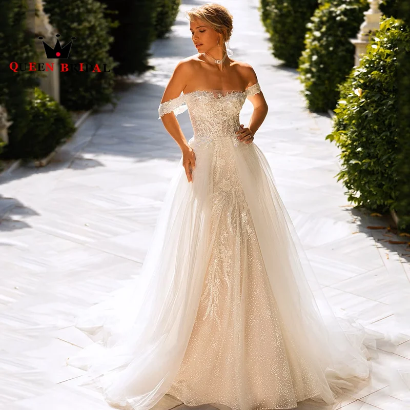 

Exquisite Beading Sequined Wedding Dress Mermaid Sweetheart Off Shoulder Bridal Gown Detachable Train Robe De Mariée Custom Z26Y