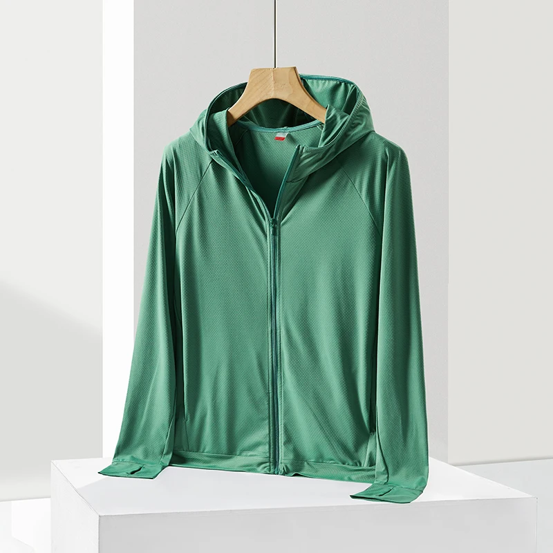 Summer Man Sunscreen Clothing UPF50 Lightweight Breathable UV-proof Solid Color Hooded Coat Outdoor Fitness Sports Skin Clothing