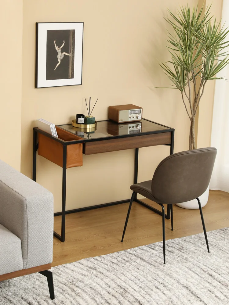 

Light Luxury Study Desk Home Creative Storage Glass Writing Desk Partition Storage Makeup Table Bedroom