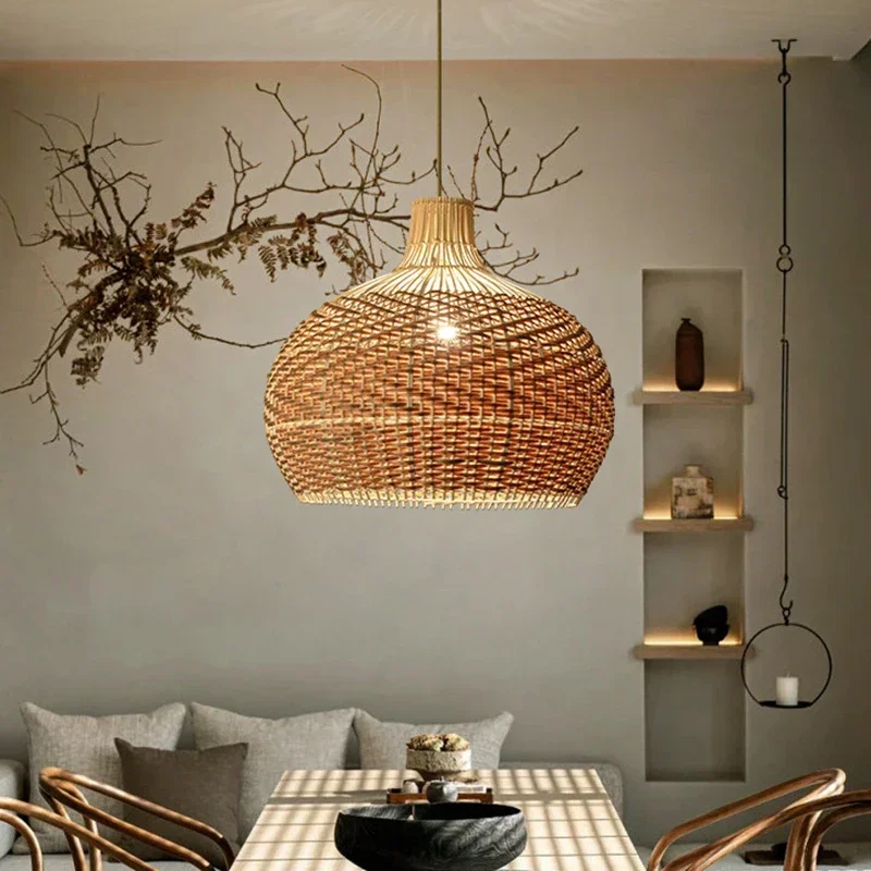 

New Color Matching Rattan Lamp Vintage Pendant Light Fixtures Retro Hanglamp Dining Room Decor Restaurant Suspension Luminaire