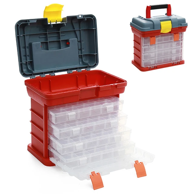 1PC Multifunctional Hardware Storage Box 4-layer Portable Parts Tool Box  Transparent Plastic Boxe Fishing Accessories Tool Case