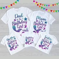 Lovely Mermaid Design Birthday Girl T-shirt Birthday Gift Party Clothes Funny T Shirts Family Matching Clothes Outfits 1