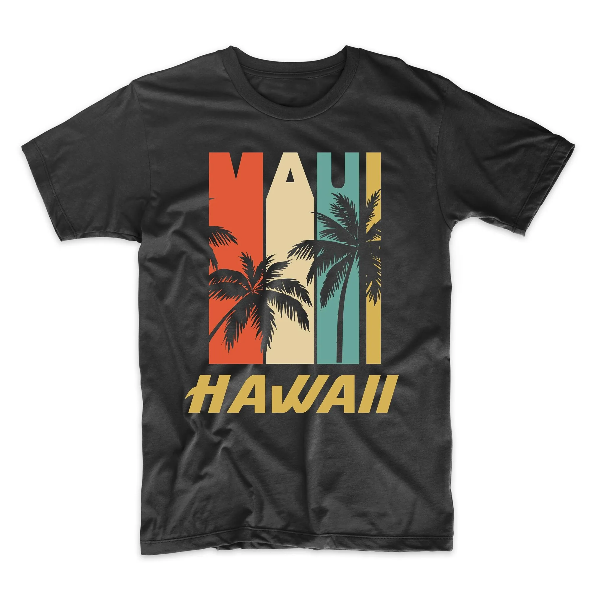 Retro Maui Hawaii Palm Trees Vacation T Shirt Uomo Maniche Lunghe O Corte