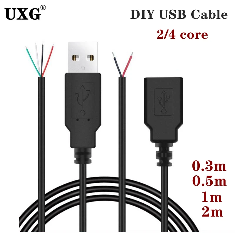 DIY USB energie poskytnout kabel 2 špendlík USB 2.0 lodni ženské pánský 4 špendlík drát hever nabíječka 5V nabíjení šňůra prodloužení konektor 0.3m/1m/2m