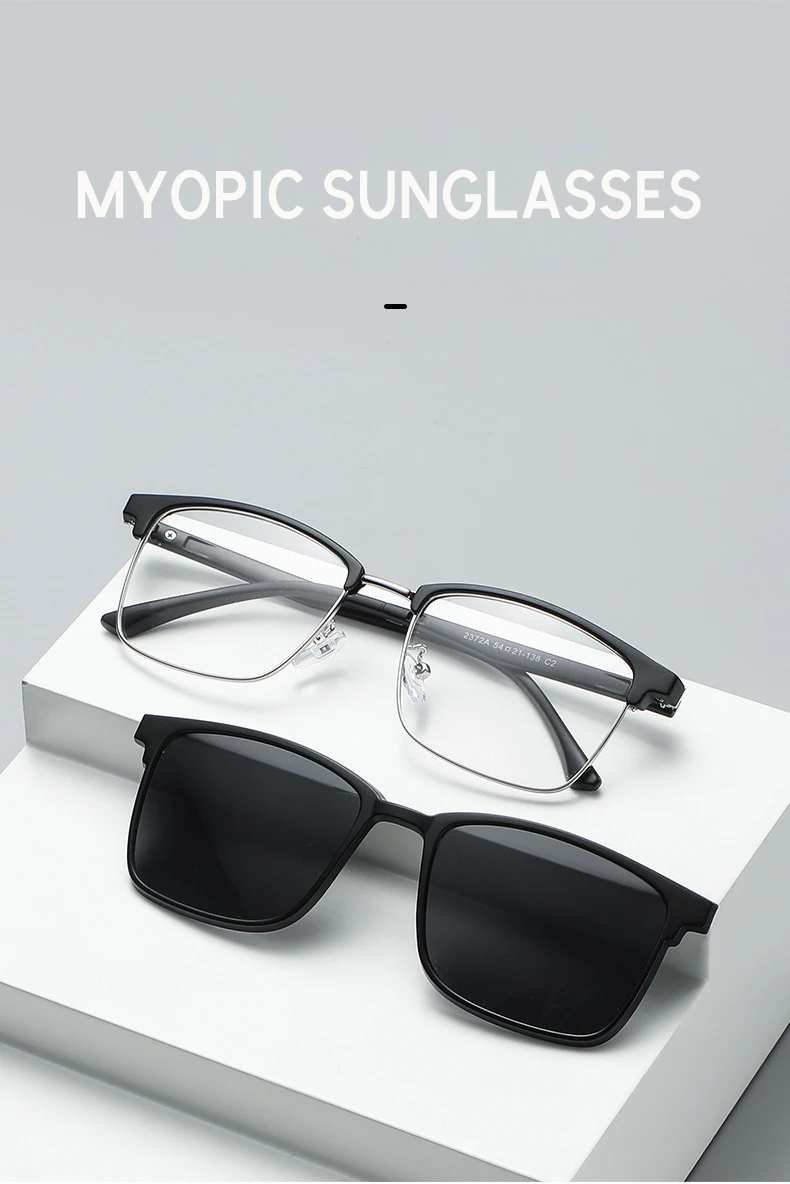 VCKA 6 In 1 Quadratische Polarisierte Myopie Sonnenbrille Männer Frauen Magnetische Clip Gläser Rahmen Optische Verordnung Brillen -0,5 bis -10,0 – Detail 1
