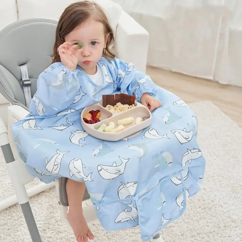 

Feeding Bib for Baby Boys Girl 6M-5Y Waterproof Bib Apron Smock with Table Cover Infant Mess-Free Kids Full Coverage Bib