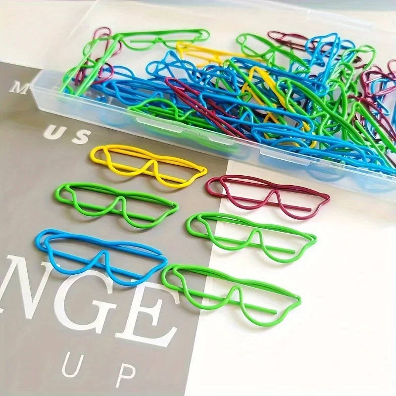 60pcs Mixed Color Glasses Shaped Paper Clips Cute Shape Bookmark Clips Metal Paper Files Holder Creative Office School Supply paper clips mini bookmark