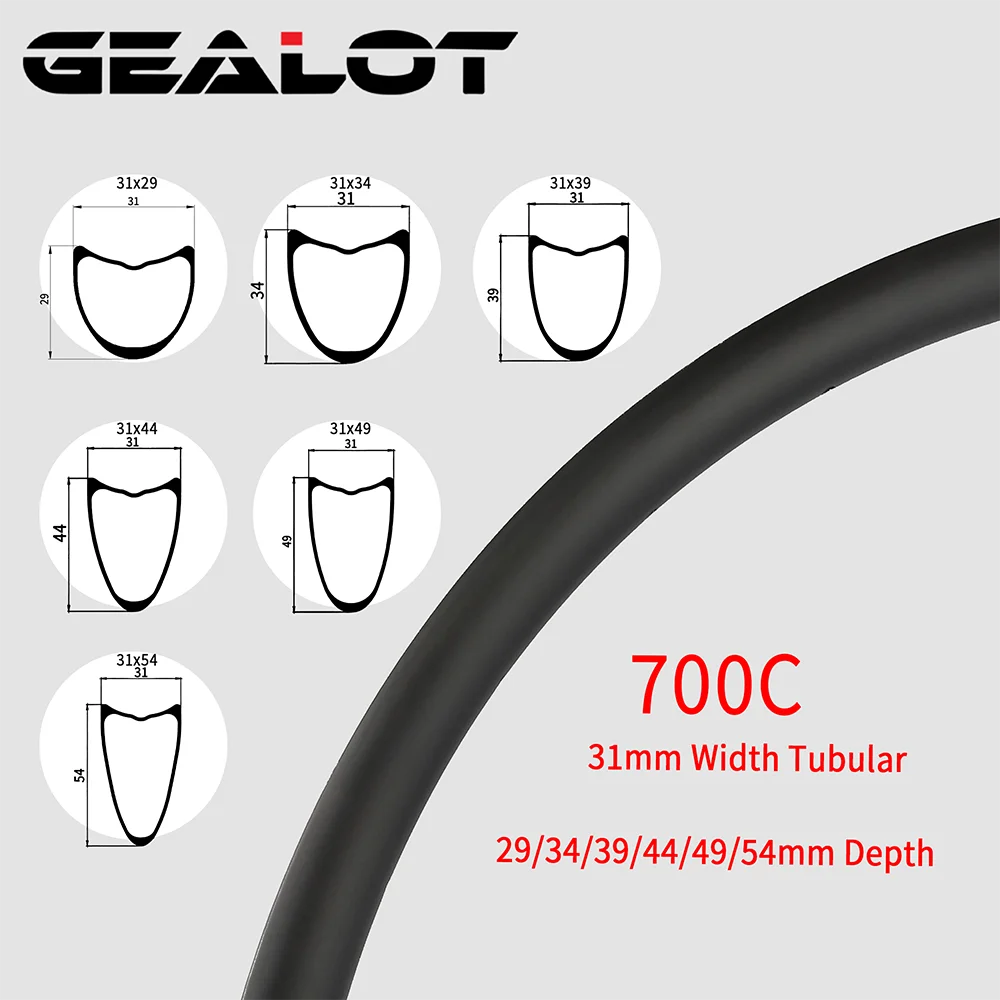 

700C Tubular Road Bike Carbon Rim Disc Brake 31mm Width 29/34/39/44/49/54mm Depth Symmetric 20 24 28 32H Bicycle Wheel Rims