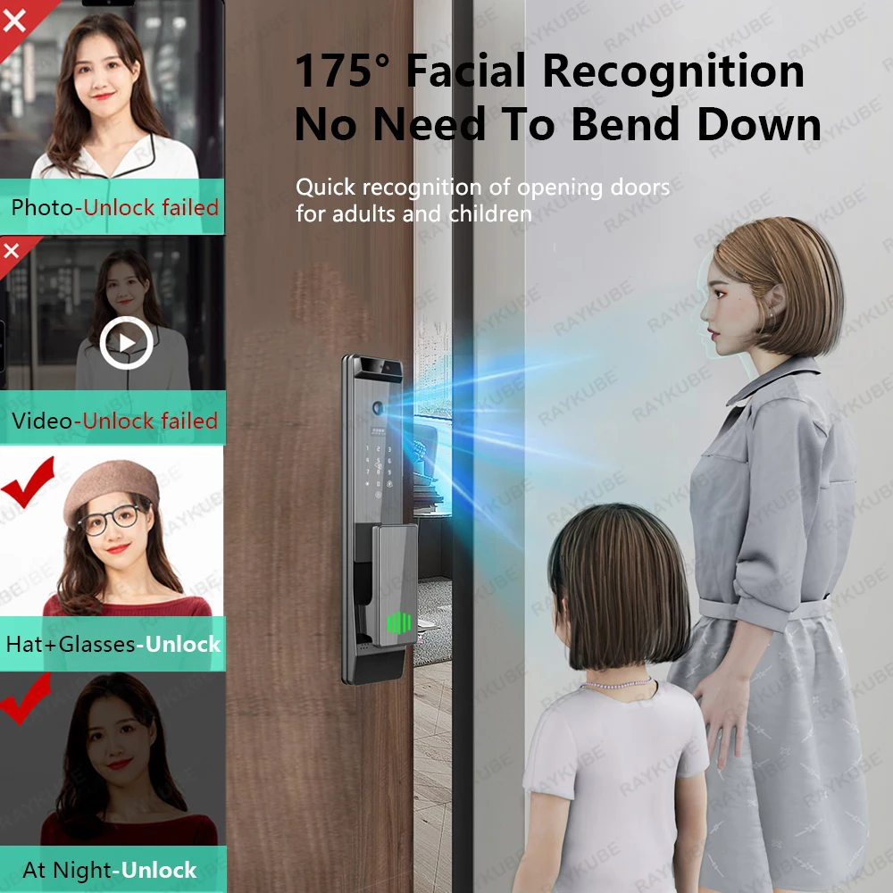 투야 와이파이 손가락 정맥 인식 및 3D 얼굴 스마트 문짝 잠금 장치, 내장 구멍, HD 스크린 카메라, 24 시간 사진 캡처, Q12, 신제품