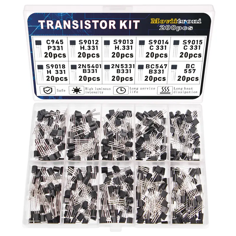 200pcs  BJT Transistor Kit Bipolar Power Transistors A1015 BC327 BC337 C1815 S8050 S8850 2N2222 2N2907 2N3904 2N3906 PNP NPN - Image 7