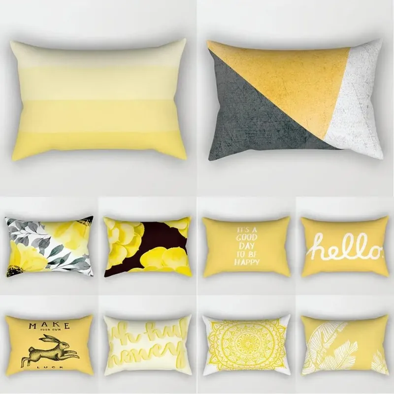 

Yellow Simple Geometric Pillowcase Rectangle Living Room Sofa Car Cushion Cover Soft Fashion Home Aesthetics 30x50cm Decoration