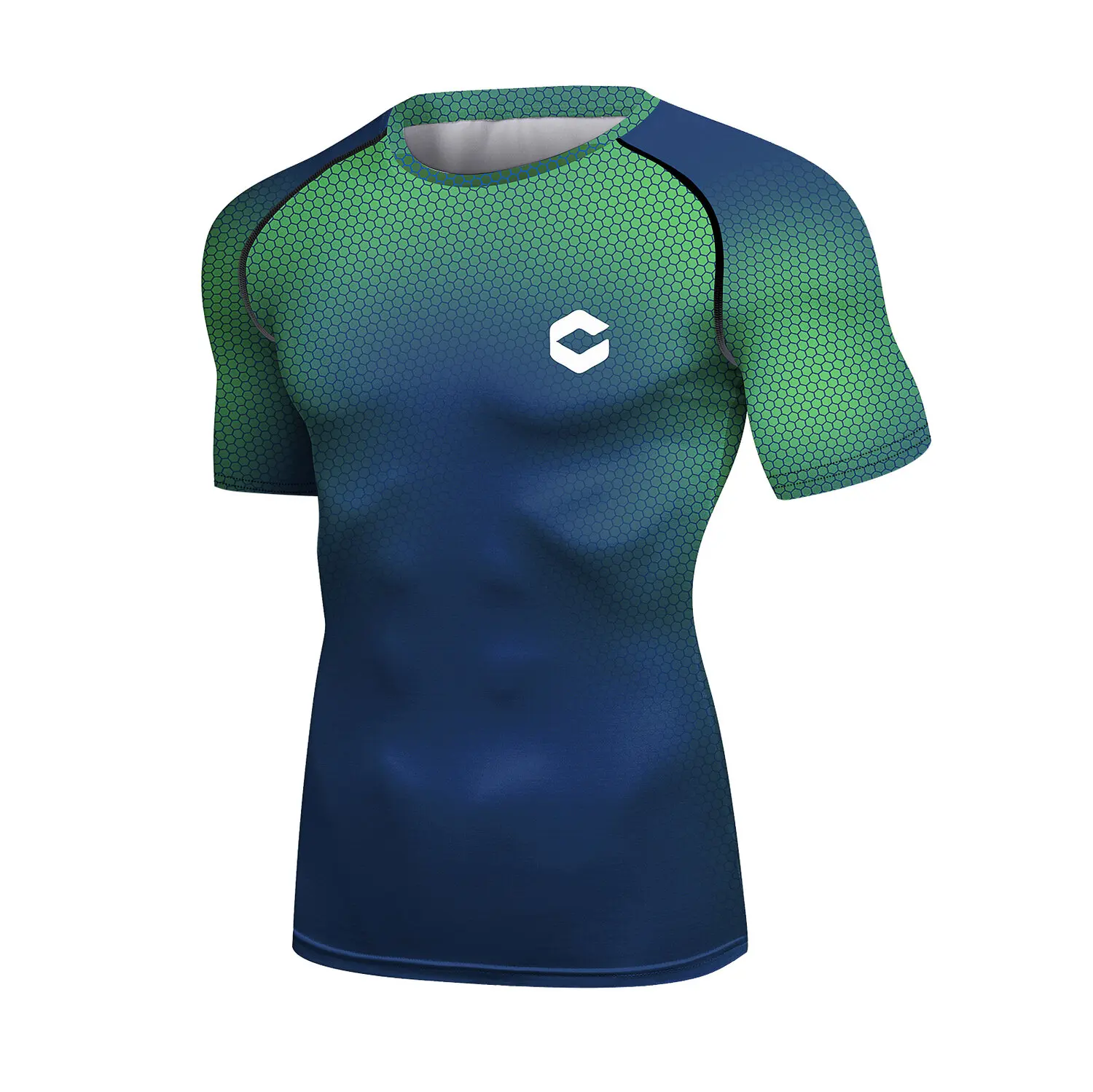 Men's Compression Shirts Short Sleeve Printing Dry Fit T Shirt Fitness Running Athletic Workout Sports Baselayer Tee (221516)
