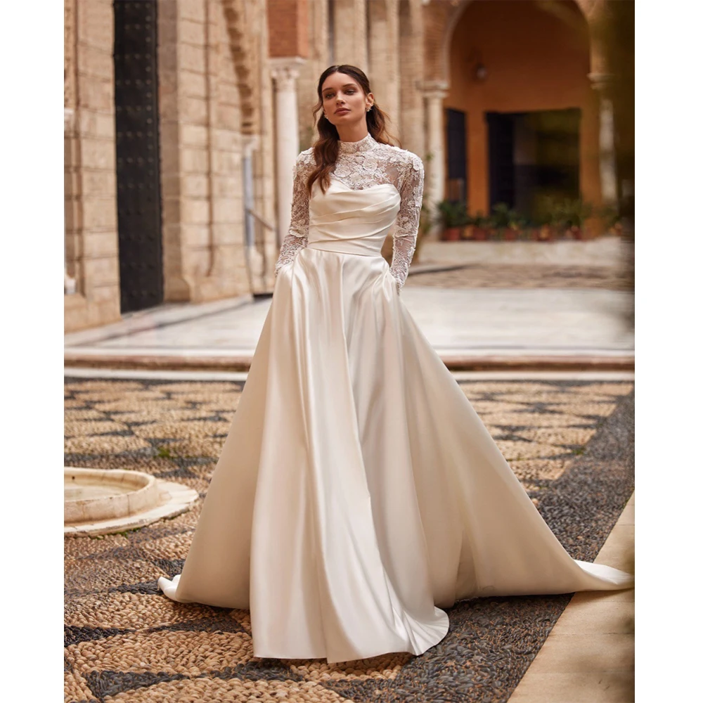 

Romantic Bohemia Wedding Dresses For Women Popular Satin Surface A-Line Bridal Gown Bright Bride Vestidos De Boda Para Fiestas